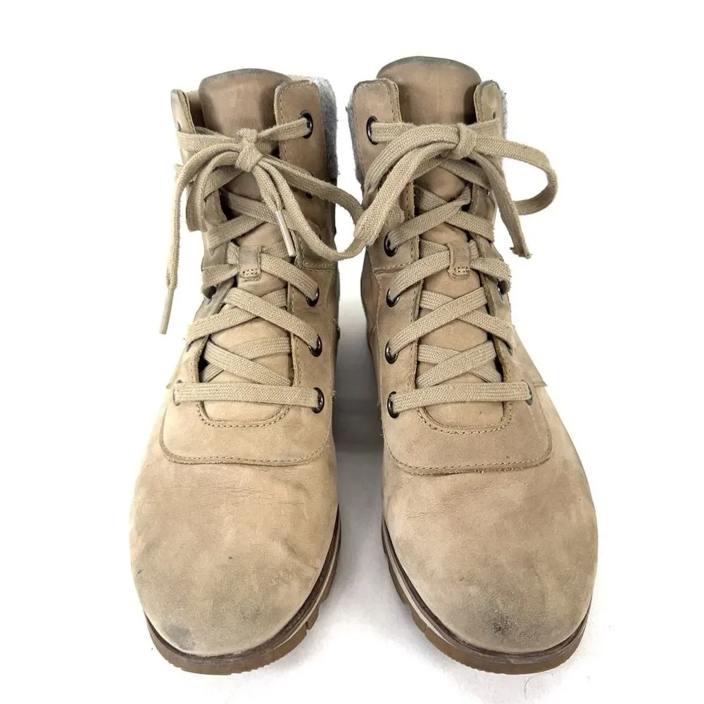 Womens Sorel Harlow Conquest Tan Leather WP Wedge Ankle Boots Size 9